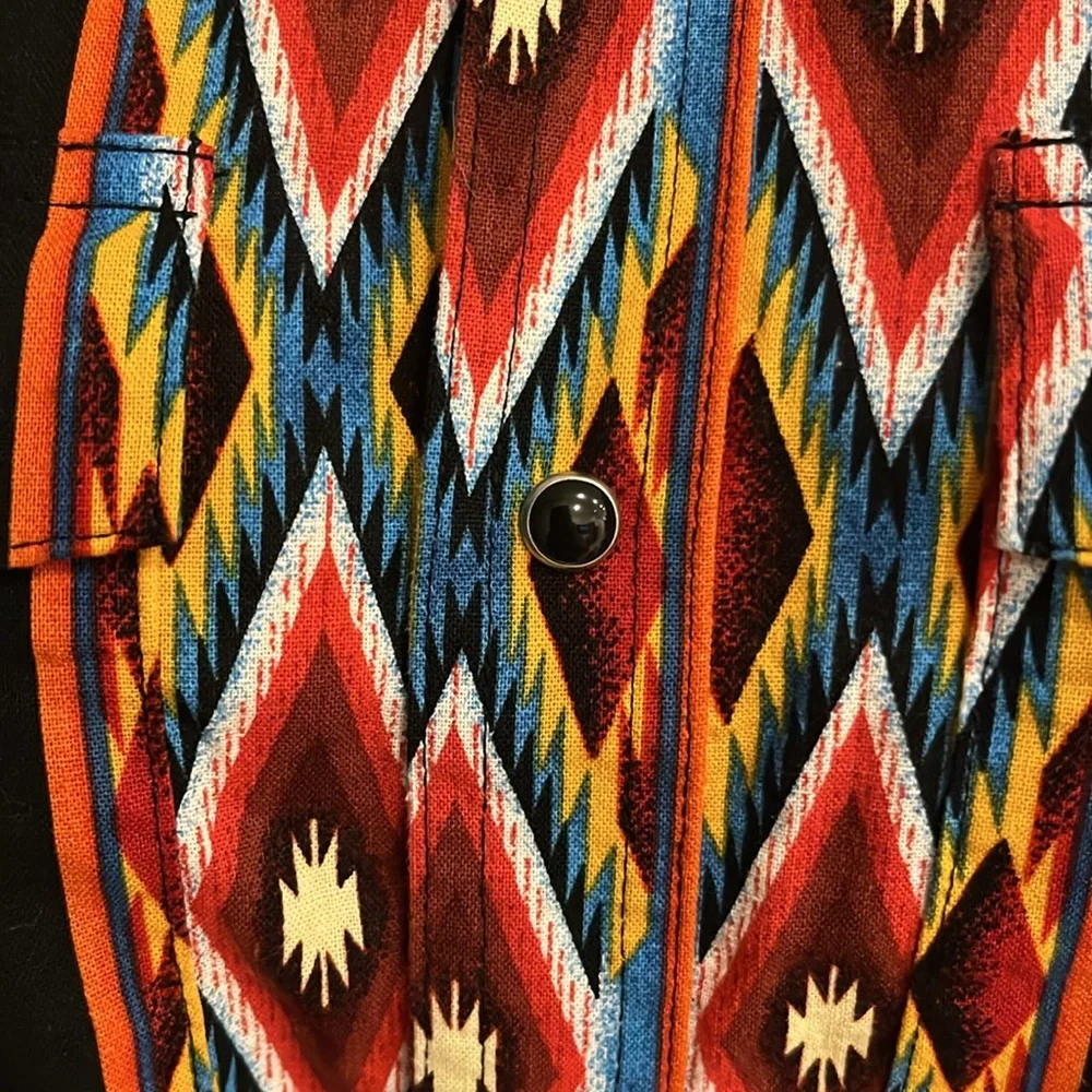 Vintage 80s Wrangler Aztec Snaps Western Cowboy Long Sleeve Shirt Boys Size XL